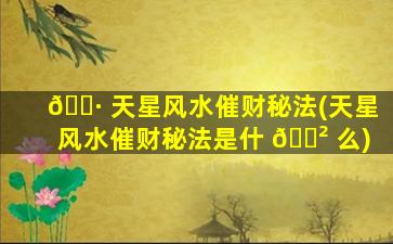 🌷 天星风水催财秘法(天星风水催财秘法是什 🌲 么)
